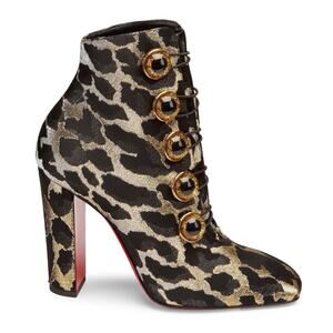 Christian Louboutin Lady See 100 Black Gold Lurex Feline Heel Ankle Bootie 35